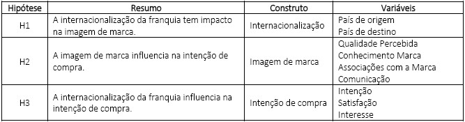 Hip&oacute;teses formuladas com base na teoria