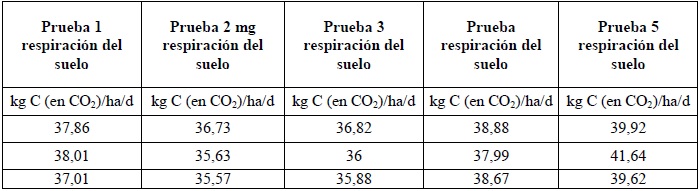 Dióxido de carbono en
muestras de suelo de la quebrada la calavera