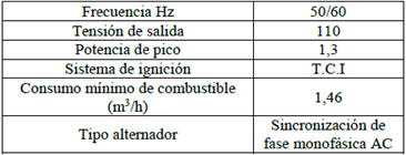 Características del generador de biogás CC1500-MG