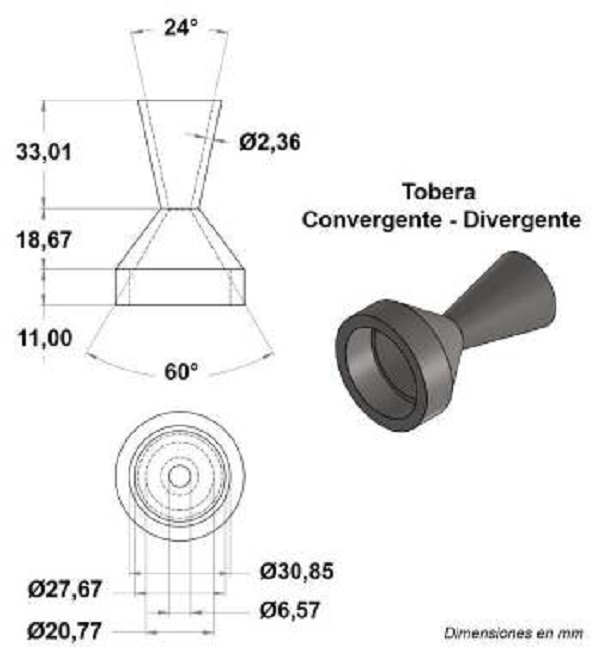 Diseño de la tobera del motor cohete: planos de fabricación. 
