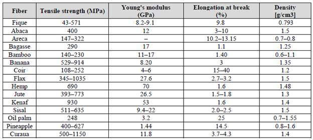 Comparison of fique fiber with other natural fibers