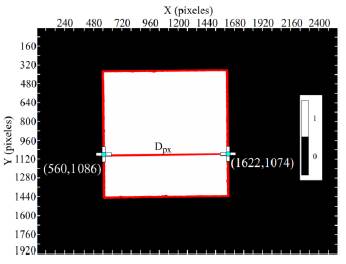 Equivalencia en escala p&iacute;xeles Dpx respecto a la distancia conocida Dum.