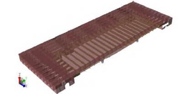 Modelo del MEF de la sección de la cubierta principal de un buque de apoyo a plataformas.