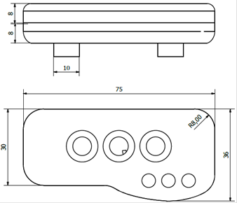 Planos dimensionales del dispositivo de motricidad palmar. Fuente: elaboración propia.