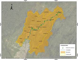 Puntos monitoreados cuenca alta río Bogotá.