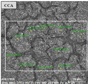 Micrografías de los convertidores catalíticos de desecho: CCA (muestreo en 10 zonas de la superficie).