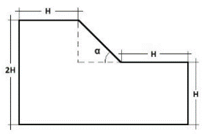 Dimensionamiento del talud donde H tiene valores de 5, 10, 15 y 20 m y α es el ángulo del talud (11°, 14°, 19°, 22°, 27°, 34°, 45°).