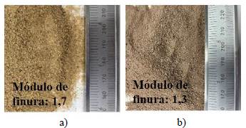 M&oacute;dulo de finura: a) M1 y b) M2. 
