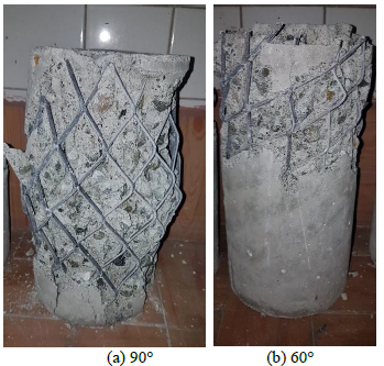 Falla t�pica de los cilindros de concreto reforzados con mallas de metal expandido.