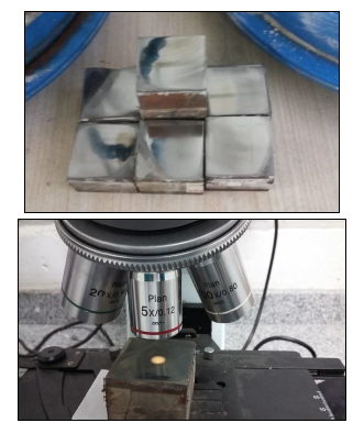 Material: Probetas pulidas y probeta montada en el microscopio.