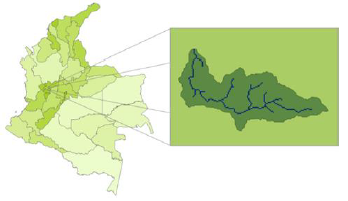 Ubicaci�n de la cuenca de la quebrada Olivares-Minitas. Fuente: adaptado del IGAC [19].