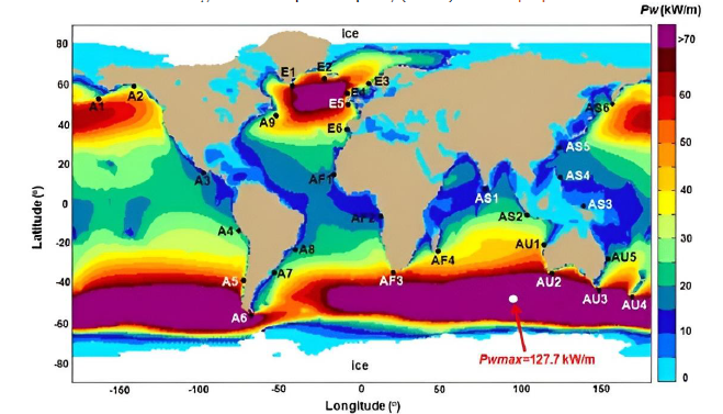 Global mean power map (kW/m).