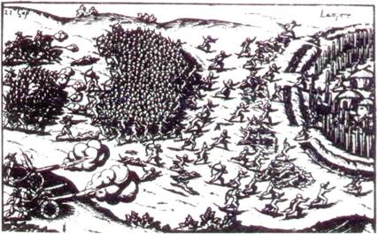 Representación de fortaleza indígena guaraní por U. Schmidl, s. xvi d. C