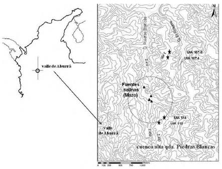 Localización de lugares excavados, Piedras Blancas, Valle de Aburrá.