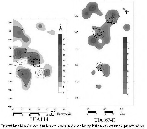 Distribución general de vestigios y localización de excavaciones en los lugares intervenidos.