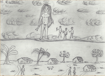 Dzuliferi watches over and protects people in their villages of this world 
