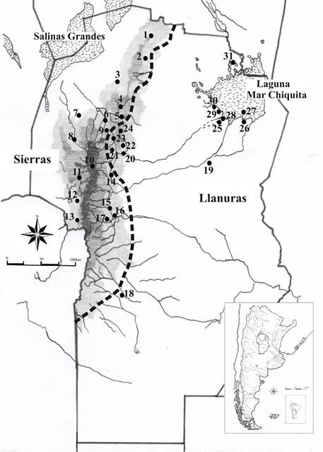 Ubicación de los sitios arqueológicos de donde proceden las muestras.