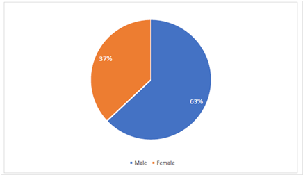 Sex structure of new HIV infections for 2015 - 2019 (%).