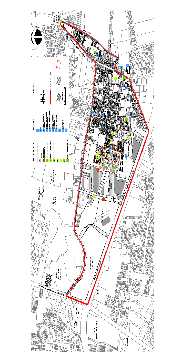 Localización de equipamientos cotidianos y espacios de relación del barrio de Huentitán El Alto, de la ciudad de Guadalajara, México
