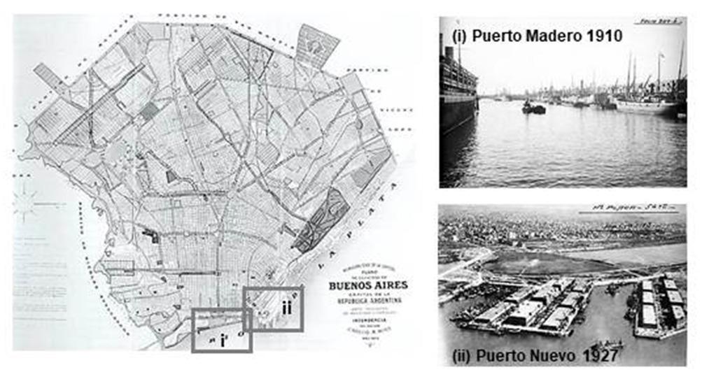 Ubicacin de puerto Madero i y puerto Nuevo ii Contexto e imgenes 1910 y 1927