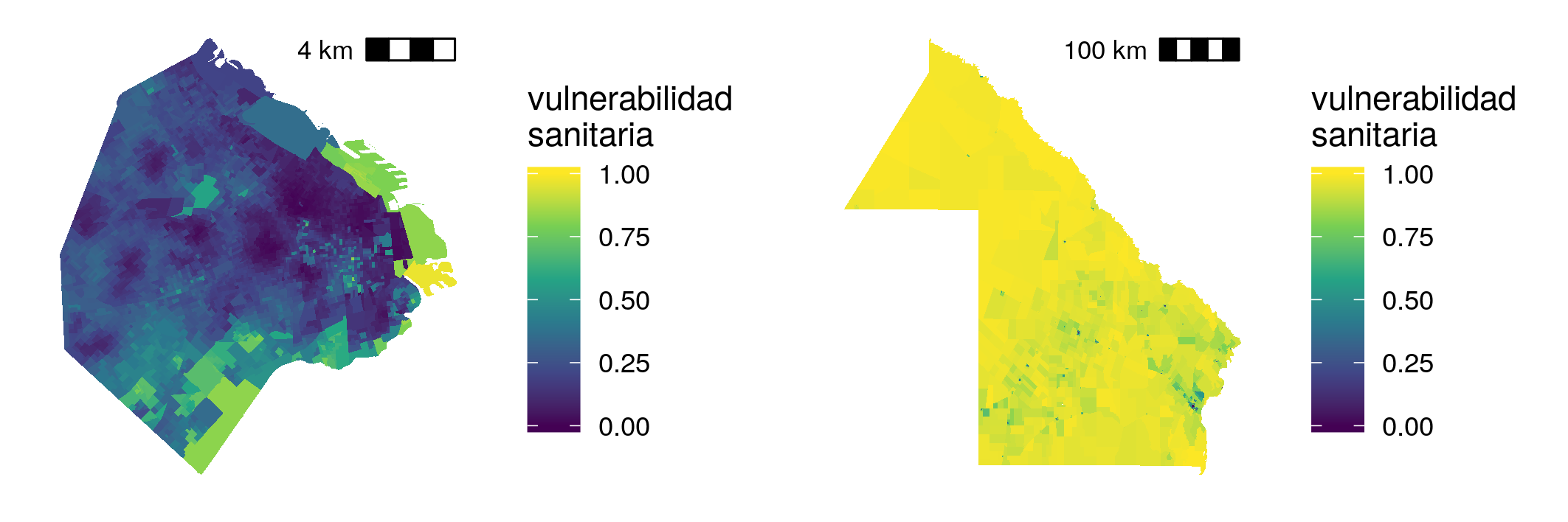 Distribucin del ndice de Vulnerabilidad Sanitaria a nivel radio censal. CABA y Chaco, 2010-2018