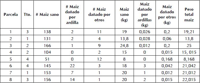 Resultados en cultivos de ma&iacute;z (Z. mays) sometidos a los tratamientos.