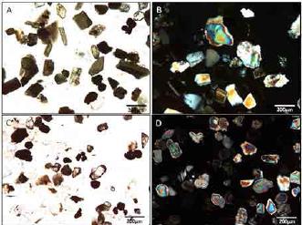 Microfotografías de la mineralogía óptica de las arenas más comunes en los suelos del Valle de Sibundoy, Colombia.