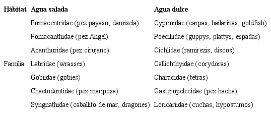 Principales familias y especies tradicionalmente comercializadas de PO