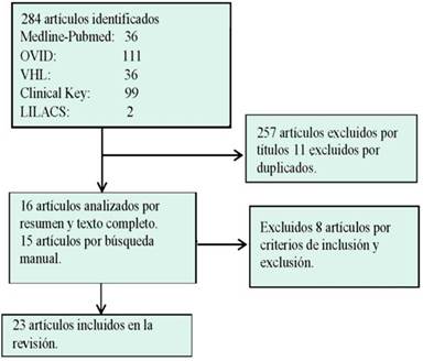 Flujograma de la búsqueda de artículos para la revisión.