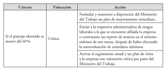 Planes de mejoramiento segn el resultado acorde con la Resolucin 0312 del 2019