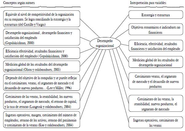 Conceptualizaci&oacute;n de variables desempe&ntilde;o organizacional.