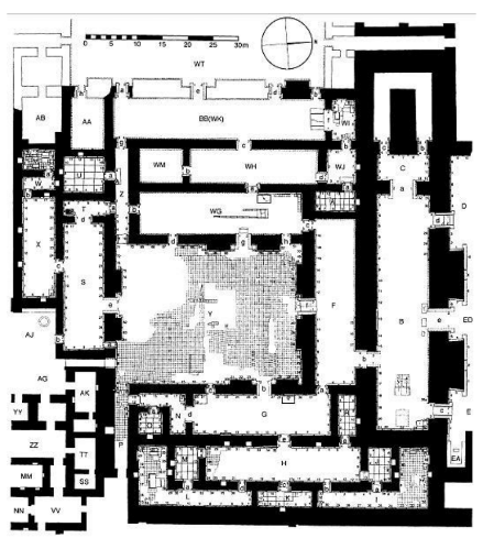 Planta arquitet&ocirc;nica da Ala de Apartamentos de Estado do Pal&aacute;cio Noroeste de
Assurnasirpal II, em Cal&aacute; (atual Nimrud), norte do Iraque