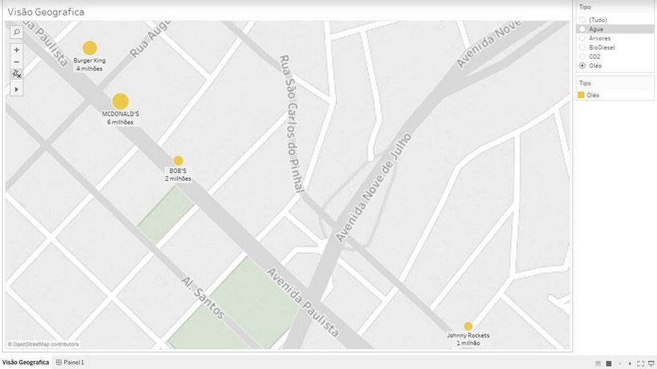 Vis&atilde;o da quantidade de &oacute;leo saturado encaminhado para log&iacute;stica reversa por
franquia