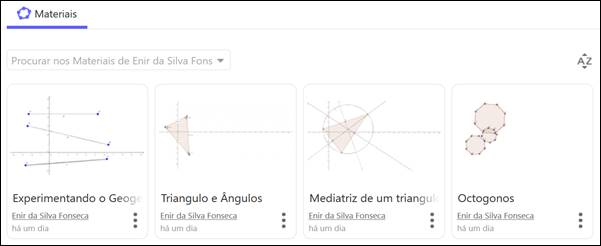 arquivos carregados no Geogebratube