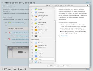 inserindo r&oacute;tulo na aula em um ambiente Moodle (2017)