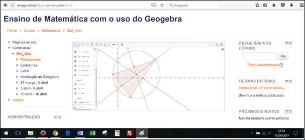 Atividade no AVA para constru&ccedil;&atilde;o de mediatriz.