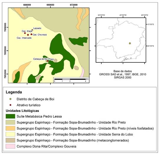 Unidades litoestratigr&aacute;ficas aflorantes na regi&atilde;o do distrito de Cabe&ccedil;a de Boi, Itamb&eacute; do Mato Dentro (MG)