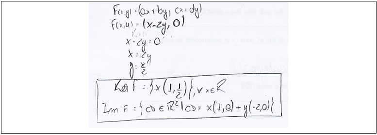 An&aacute;lise alg&eacute;brica de n&uacute;cleo e imagem de F(x,y)=(x-2y,0) &ndash; Atividade 3