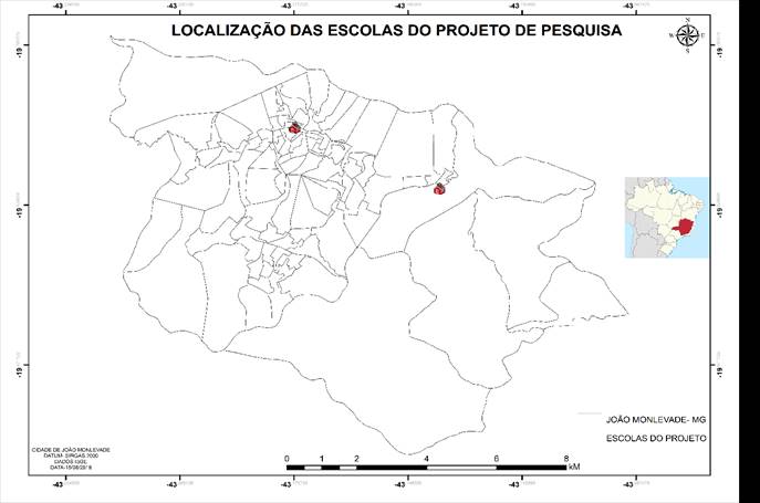 Localiza&ccedil;&atilde;o das escolas alvo do Estudo de Caso