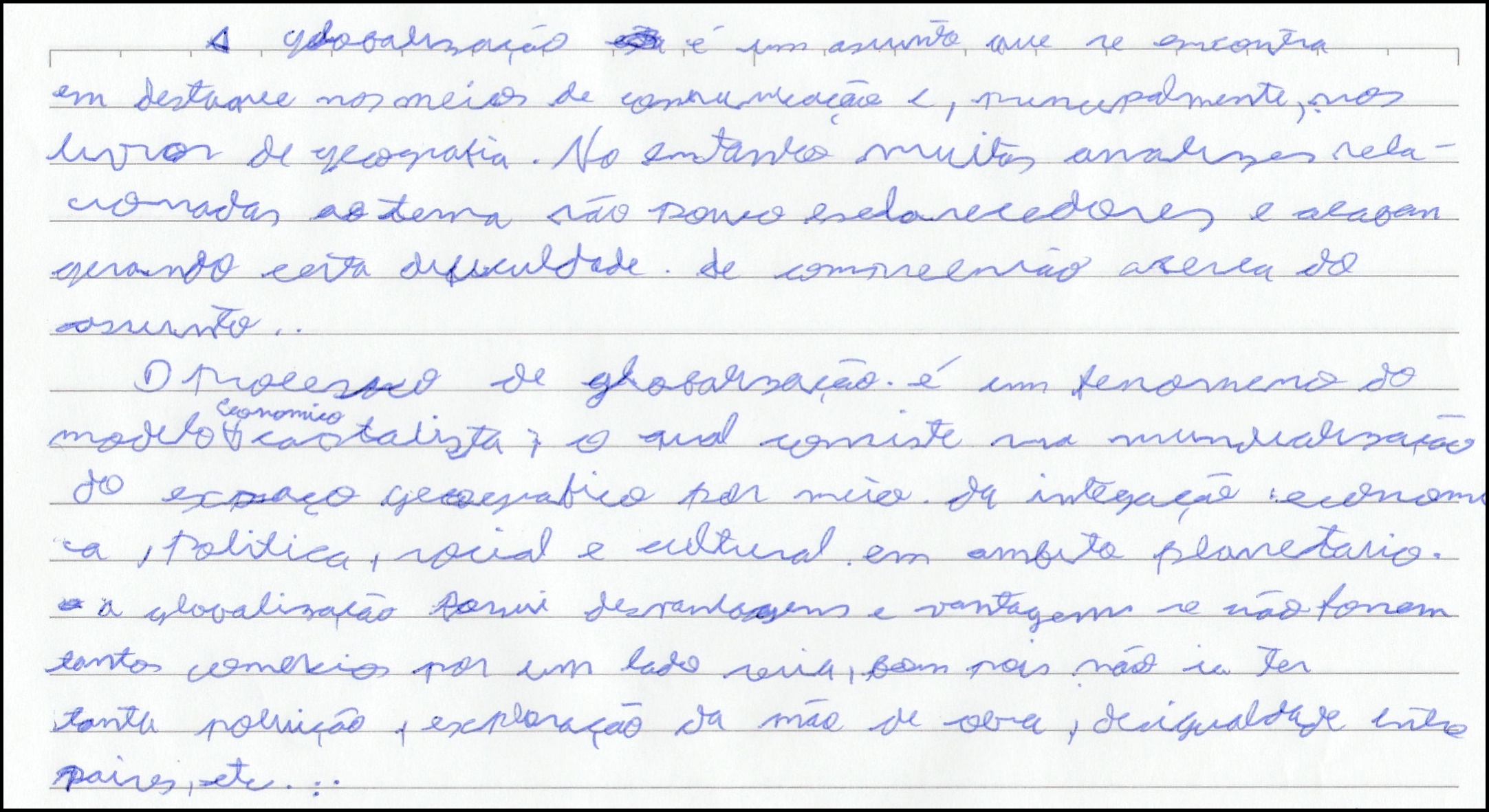 Exemplo de texto desenvolvido por aluno do 9º ano.