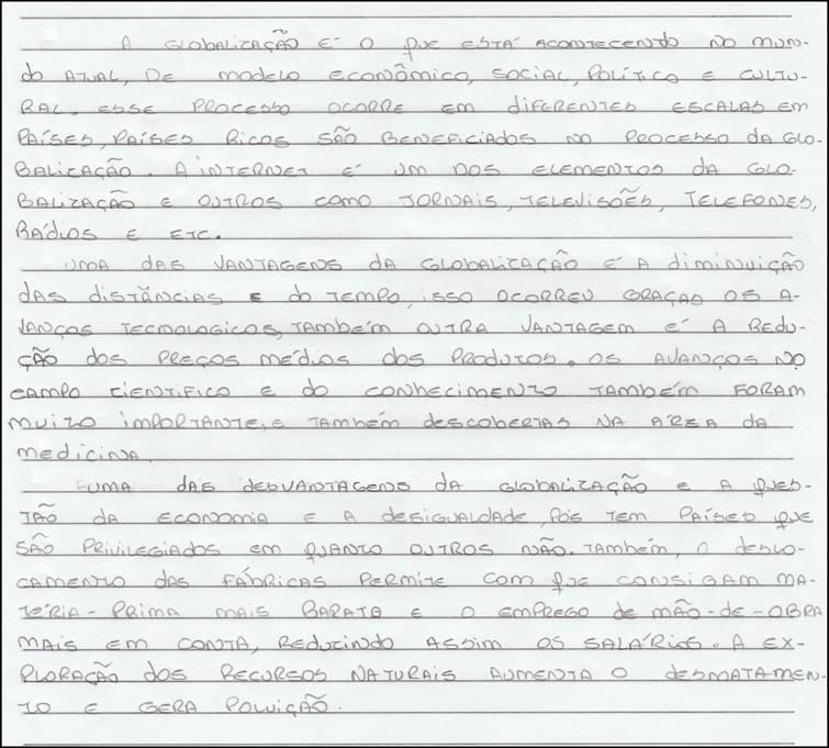 Exemplo de texto desenvolvido por aluno do 9º ano.