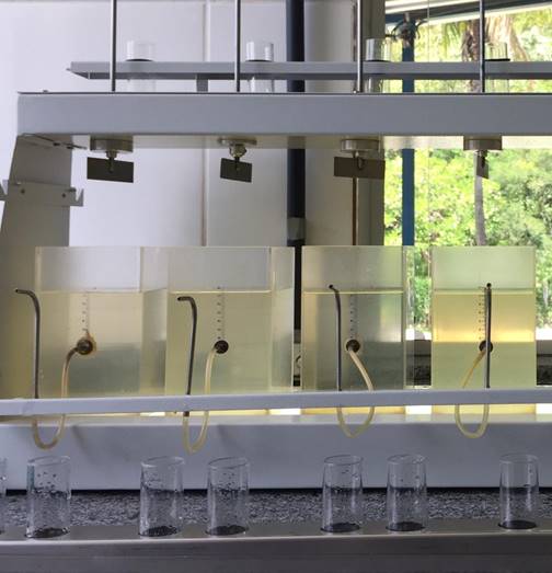 Resultado visual do experimento para redução de turbidez