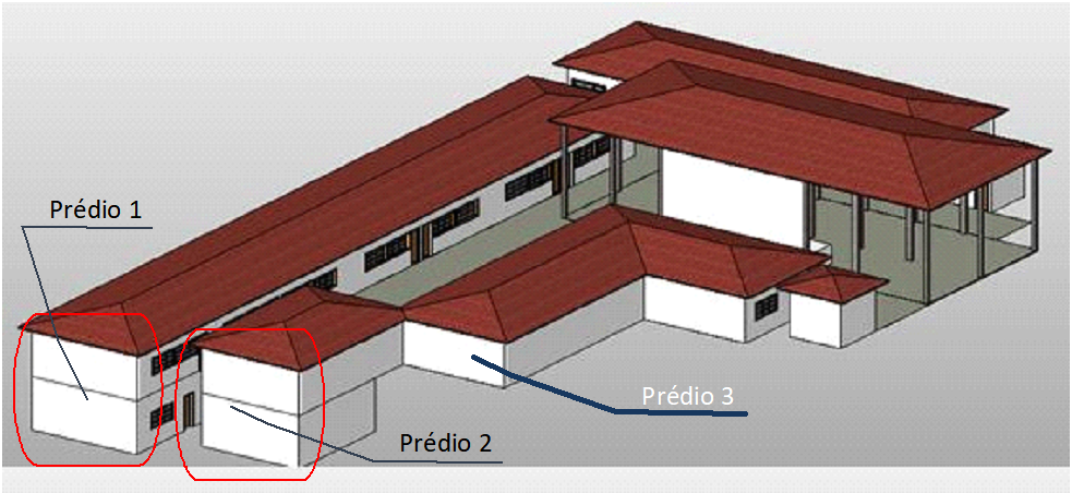 Vista em 3D dos pr&eacute;dios da Escola Estadual Ant&ocirc;nio Papini