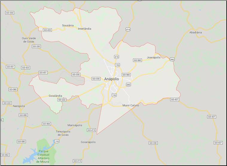 Vis&atilde;o da malha rodovi&aacute;ria da cidade de An&aacute;polis-GO