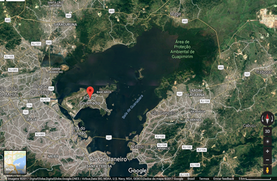 Localização da Ilha do Governador em relação à Baía de Guanabara