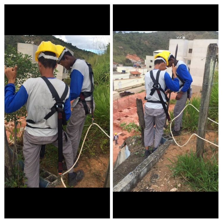 Demonstração da utilização de utilização de EPI em um canteiro de obra.