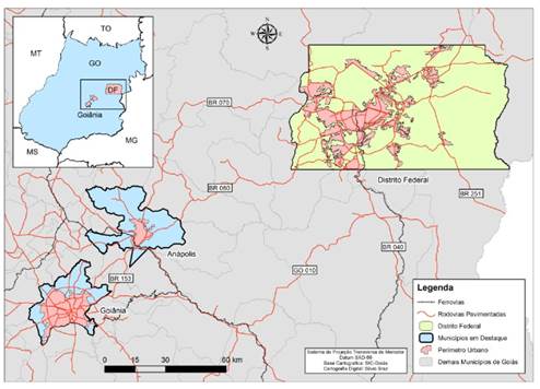 Localizaci&oacute;n de An&aacute;polis, Goi&acirc;nia y Bras&iacute;lia