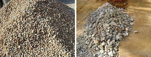 Agregados de entulho, ap&oacute;s de reciclados