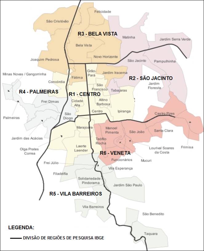Mapa da sede do município de Teófilo Otoni.