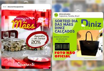 Imagens do Instagram das lojas Decorarte Cajazeiras e Diniz Cal&ccedil;ados